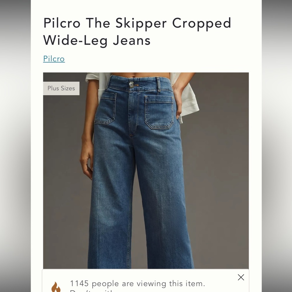 Anthropologie Pilcro The Skipper Cropped Wide-Leg Jeans, Size 26.